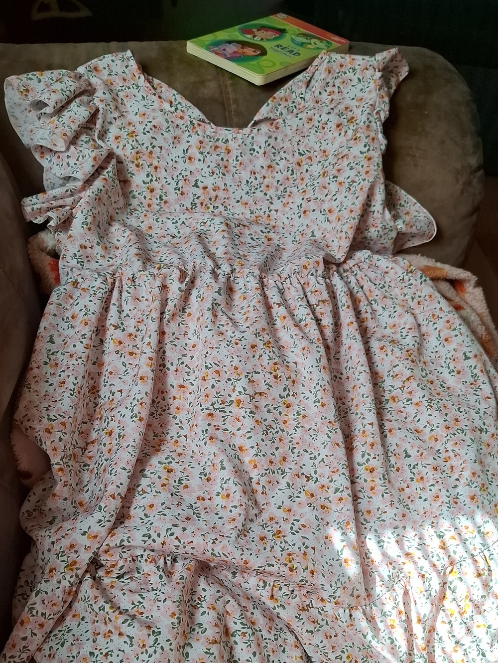 SHEIN Pink Floral Midi Dress with Ruffle Sleeves